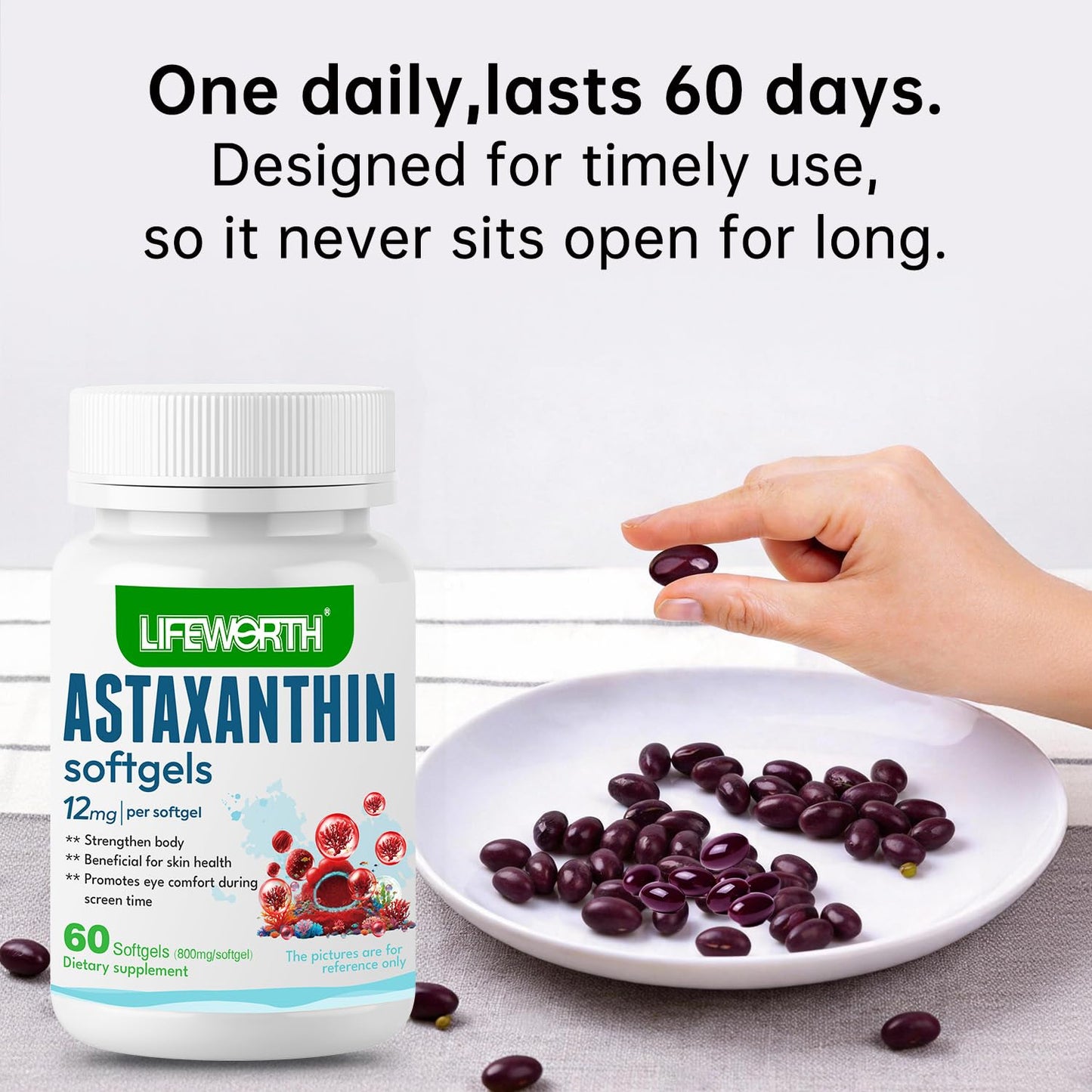 LIFEWORTH Astaxanthin Supplements, Anti-Aging, Antienvejecimiento, Reduce Wrinkles, Arrugas, Glowing Skin & Skin Health, Natural Antioxidant