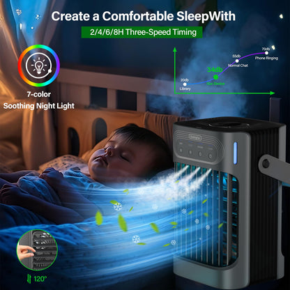 Air cooler — LEAEYFE with 3 speeds and 800ml water tank, 120° oscillation