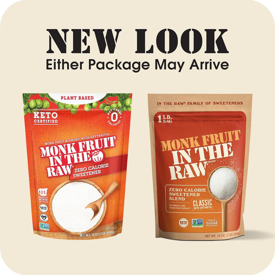 Monk Fruit In The Raw sweetener - Keto certified monk fruit sweetener, zero calories, zero net carbs, non-GMO project verified.