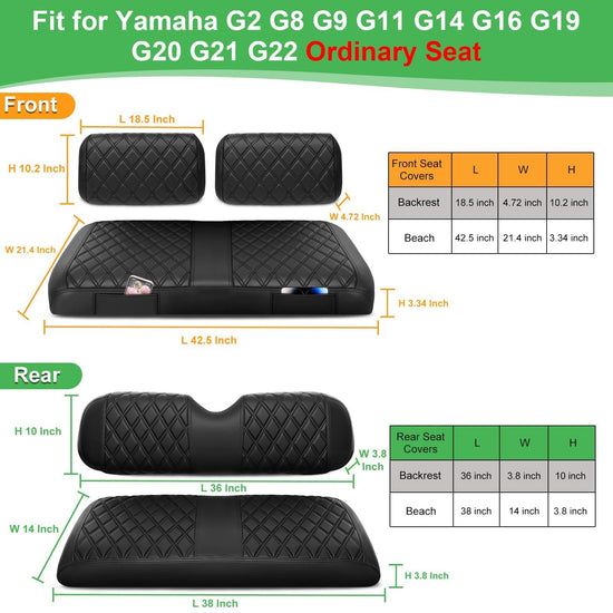 Vehicle seat cover — Thick leather with custom diamond design for Yamaha carts