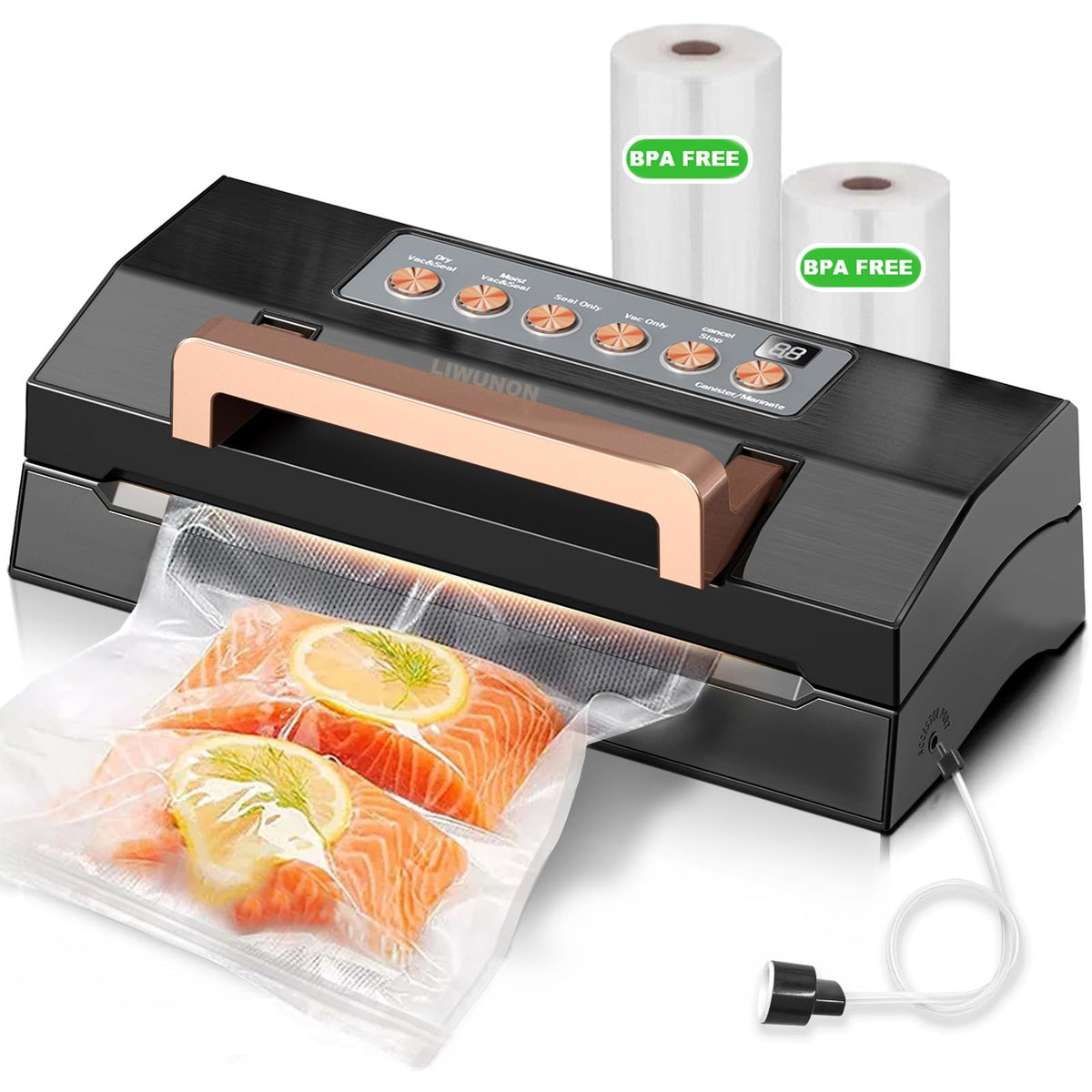 Vacuum sealer machine — Fully automatic with built-in cutter and bags storage