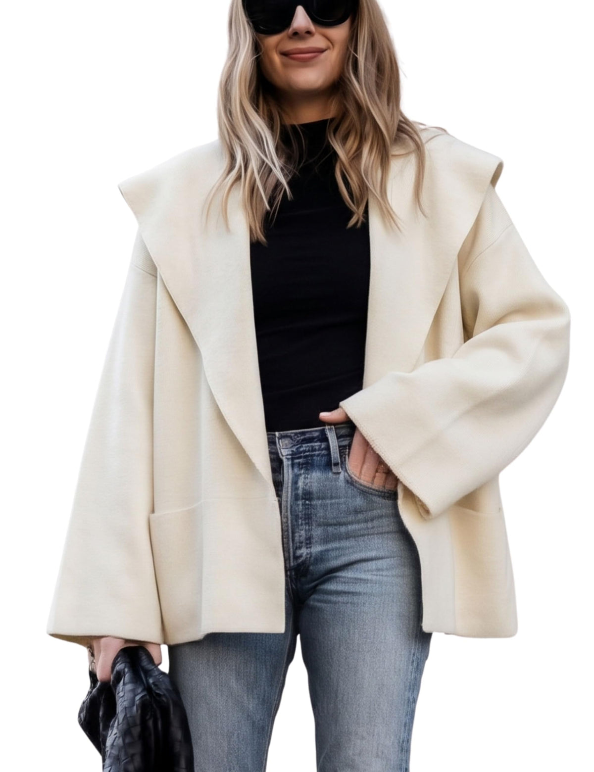 Hooever women's shawl collar cardigan - oversized open front cropped knit coat