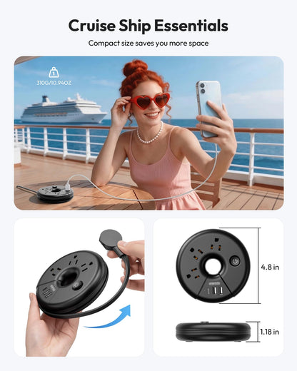 Travel power strip - compact design for international use.
