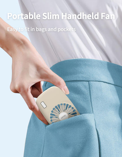 Aluan handheld mini fan — powerful portable speed adjustable USB rechargeable fan for travel and home use.