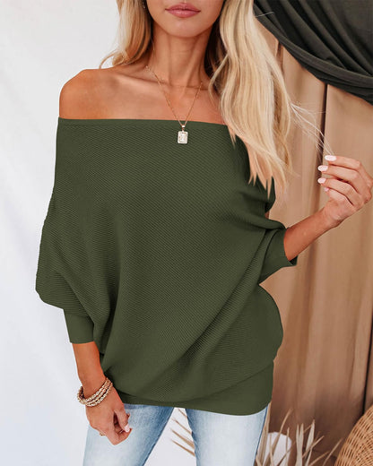 Zenlonr women's sweatshirt - Casual batwing sleeve off shoulder knit pullover jumper tops