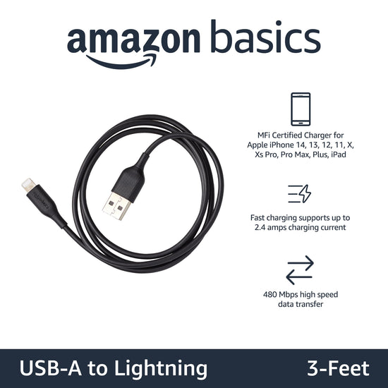 Electronic cable — MFi certified Lightning to USB A charger by Amazon Basics