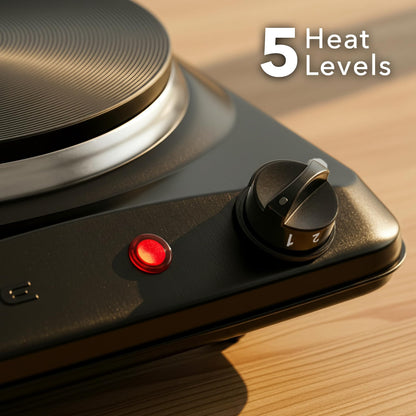 OVENTE countertop burner — 1000W single burner with cast iron hot plate and 5 levels of temperature control