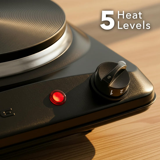 OVENTE countertop burner — 1000W single burner with cast iron hot plate and 5 levels of temperature control