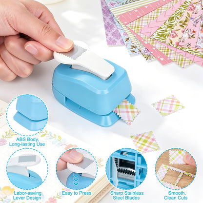Myfivo hole punch — 1 inch rectangular postage stamp puncher with decorative paper for crafting projects