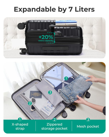 BAGSMART carry on suitcase - Lightweight and expandable with spinner wheels and TSA lock