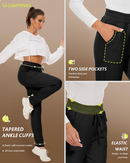 CAMPSNAIL fleece lined joggers with pockets for women, high waisted thermal pants for winter