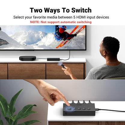 UGREEN AV signal switch with remote, 5 ports and 4K@60Hz support