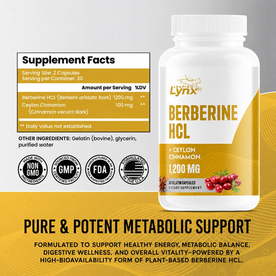 Leaping Lynx Berberine HCl 1200mg - 60 Capsules - High Absorption Berberine Supplement - Non-GMO, Gluten-Free & Third Party Tested - 30-Day Supply