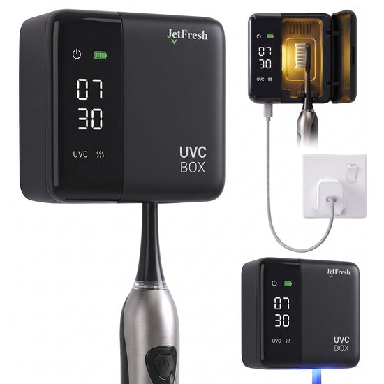 Jetfresh toothbrush holder — UV sanitizer with LED clock display and hot air drying