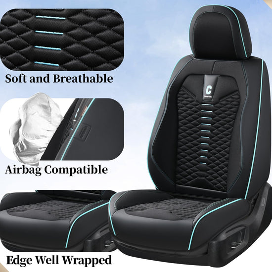 Coverado car seat covers - breathable faux leather for 5 seats in black and blue