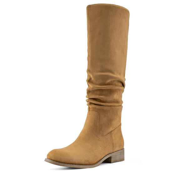 Knee high boots with slouch design and side zipper