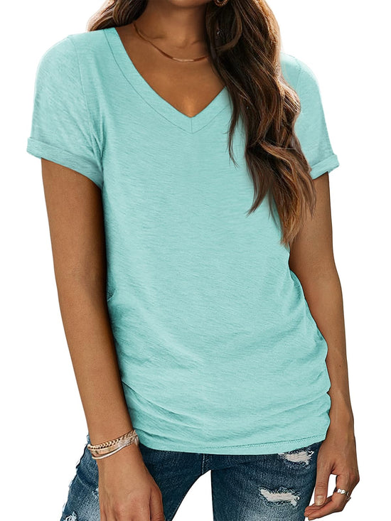 ATHMILE shirt - short sleeve v neck tee for women summer outfits 2026 beach
