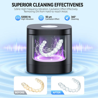 COBEEK Ultrasonic Retainer Cleaner Machine, 52kHz Ultrasonic Dental Cleaner for Mouth Guard, Night Guard, Braces, Toothbrush Heads, Jewelry, Retainer Cleaner with 250ML Capacity & Cleaning Brush, Black