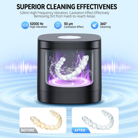COBEEK Ultrasonic Retainer Cleaner Machine, 52kHz Ultrasonic Dental Cleaner for Mouth Guard, Night Guard, Braces, Toothbrush Heads, Jewelry, Retainer Cleaner with 250ML Capacity & Cleaning Brush, Black