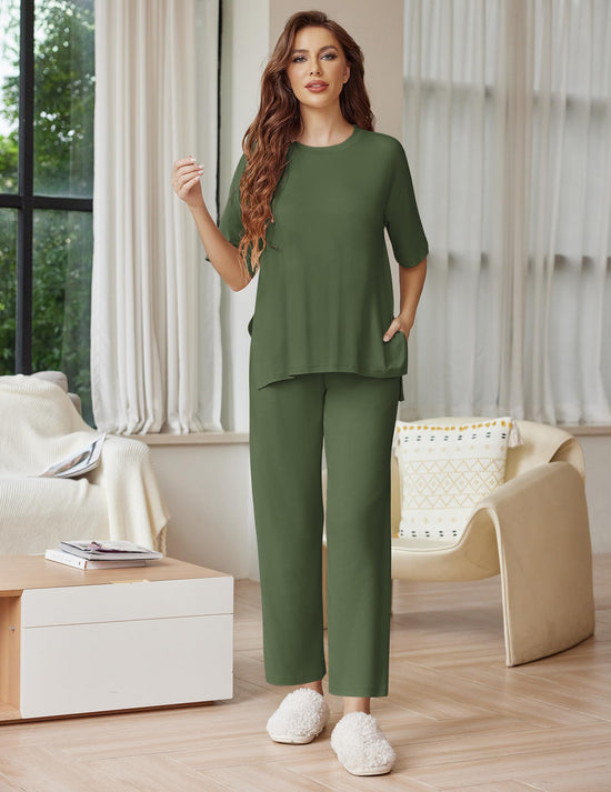 Ekouaer pajamas — soft and comfy 2 piece lounge set with short sleeves and long pants.
