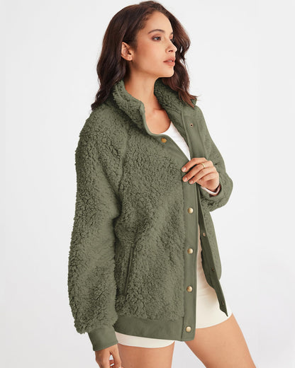 MEROKEETY Womens Fleece Sherpa Jacket Fall Winter Coats 2026 Fuzzy Button Down Warm Outerwear with Pockets