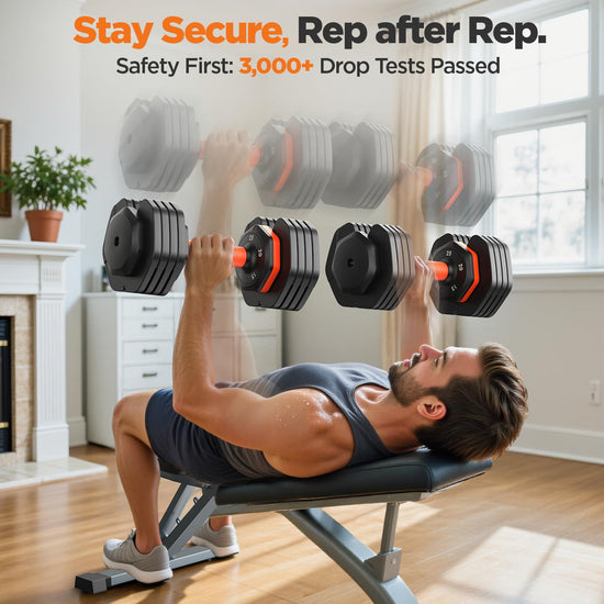 Dumbbell set — Adjustable weights with storage box and anti-slip grip 110lbs/50lbs