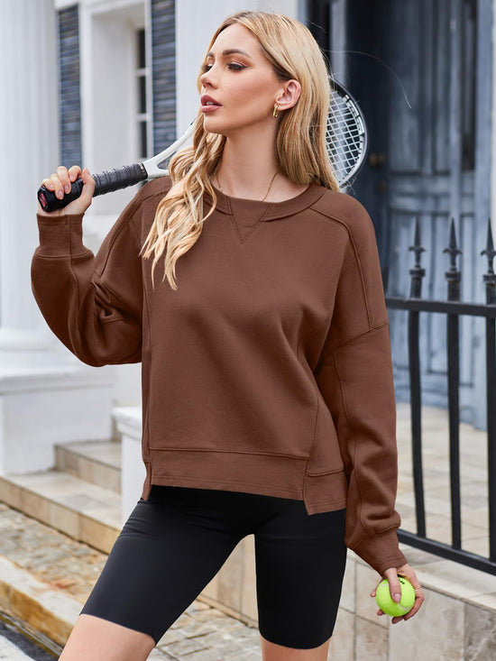 MEROKEETY women's oversized cropped sweatshirt - trendy crewneck pullover for fall outfits