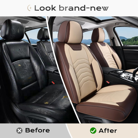 Coverado seat covers — luxury waterproof faux leather for most vehicles in coffee and beige