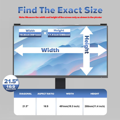 Verponity Computer Privacy Screen Filter 21.5 Inch, 9H Hardness Hanging Computer Screen Privacy Shield Compatible with 16:9 Widescreen Monitor, Eye Protection and Blue Light Blocks