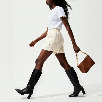 Knee high boots — Chunky heel with rounded toe design
