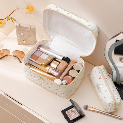HBselect cosmetic case — quilted floral design in 3 pieces set