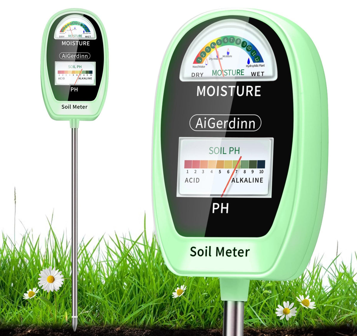 AiGerdinn soil test kit - 2-in-1 soil moisture and pH meter for indoor and outdoor use