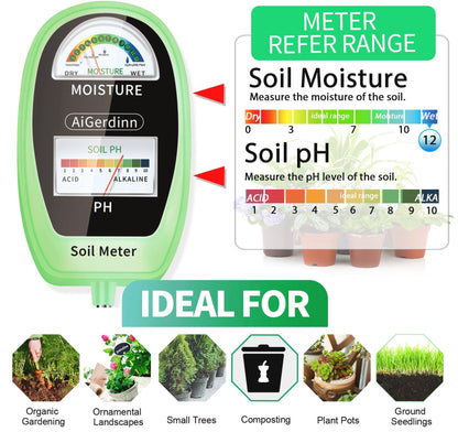 AiGerdinn soil test kit - 2-in-1 soil moisture and pH meter for indoor and outdoor use