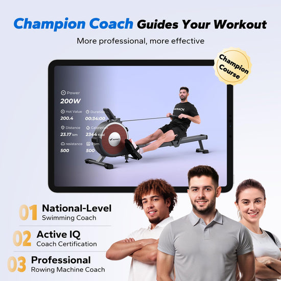 Merach rowing machine — magnetic resistance with dual slide rail and app compatibility