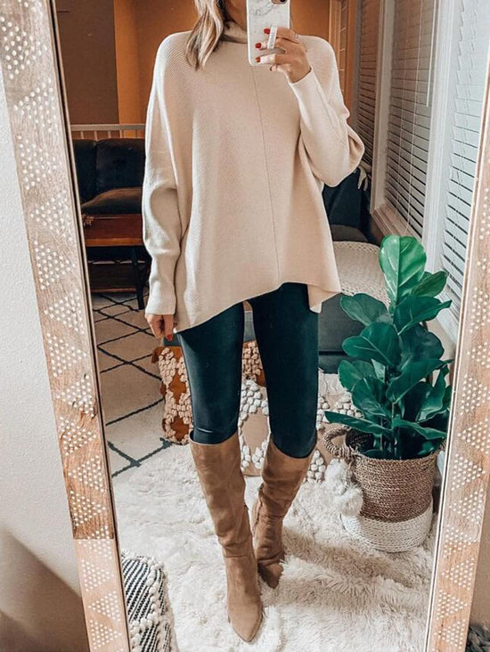 Sweater — Oversized turtleneck batwing style for casual wear