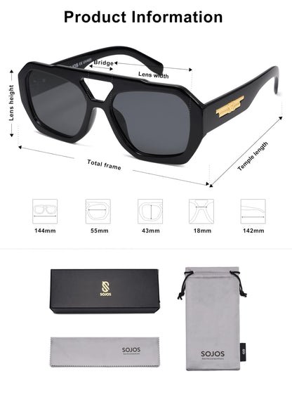SOJOS sunglasses — Trendy aviator design with polarized lenses and double bridge