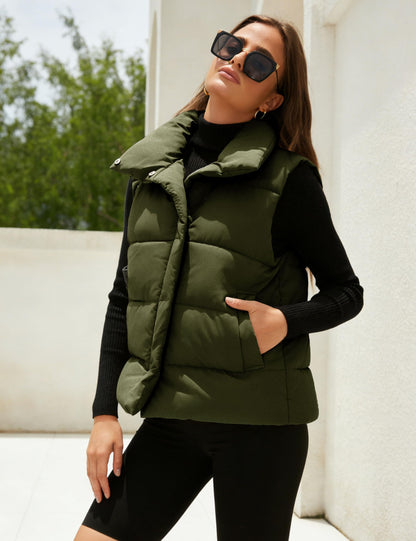 Himosyber puffer vest — lightweight sleeveless winter coat with stand collar