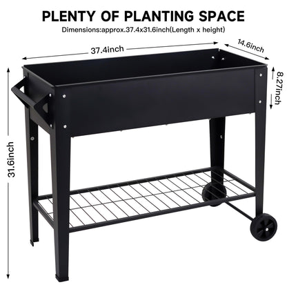 32" Raised Garden Bed with Wheels & Storage Shelf — 400 lbs Capacity