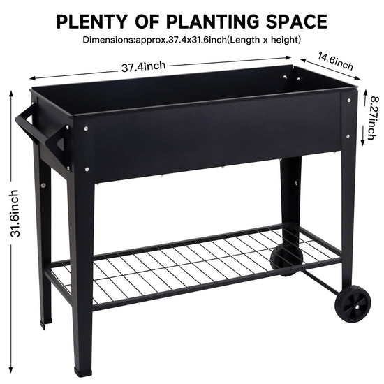 32" Raised Garden Bed with Wheels & Storage Shelf — 400 lbs Capacity