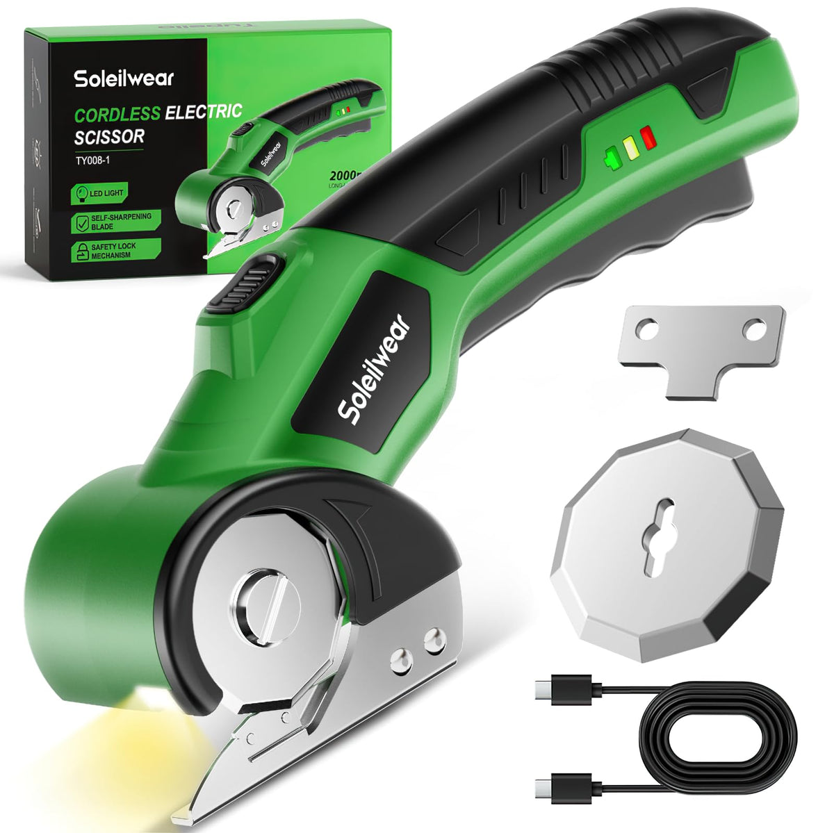 Cordless electric scissors - rechargeable with LED light and safety lock