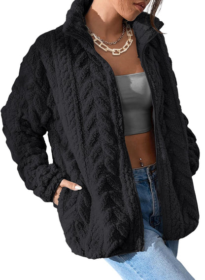 Dokotoo coat — winter fleece with zipper stand collar and pockets