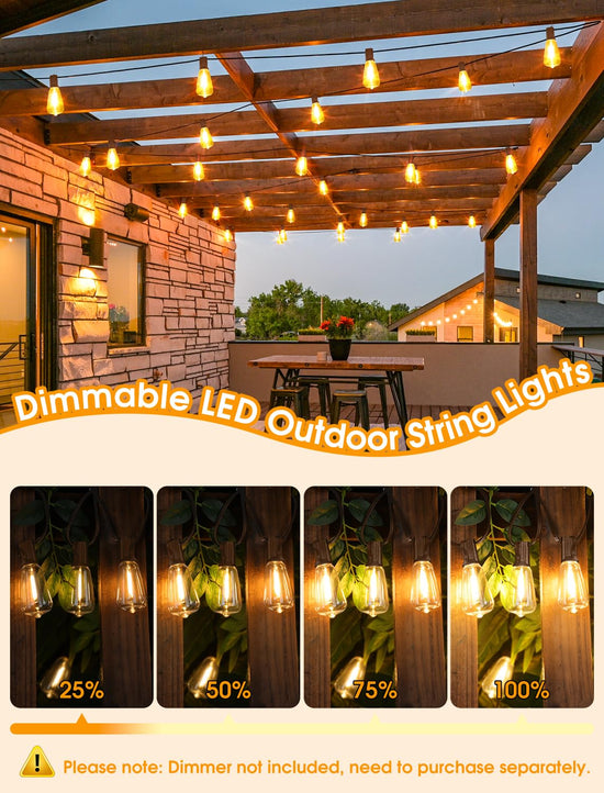 Larkvue string lights — waterproof and dimmable with retro Edison bulbs 2700K