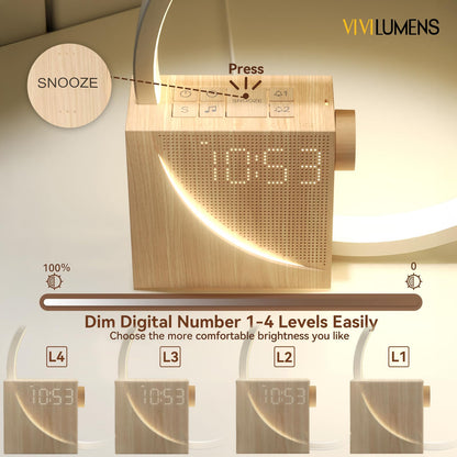 Vivilumens sunrise alarm clock — wake-up light with white noise and dimmable lamp