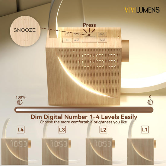 Vivilumens sunrise alarm clock — wake-up light with white noise and dimmable lamp