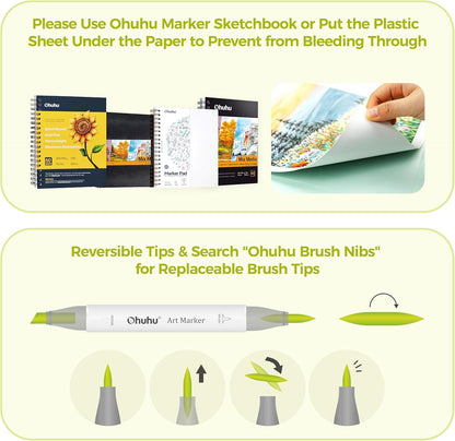 Ohuhu marking pen — double tipped with refillable alcohol-based ink, 120 colors