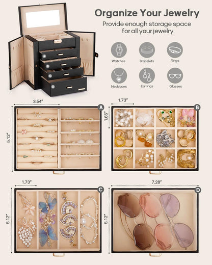 Homde jewelry storage with mirrored design and lockable case
