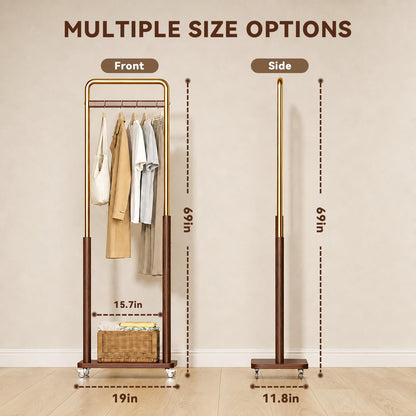 Taitiy clothes rack — Solid wood and metal combination with wheels for easy mobility
