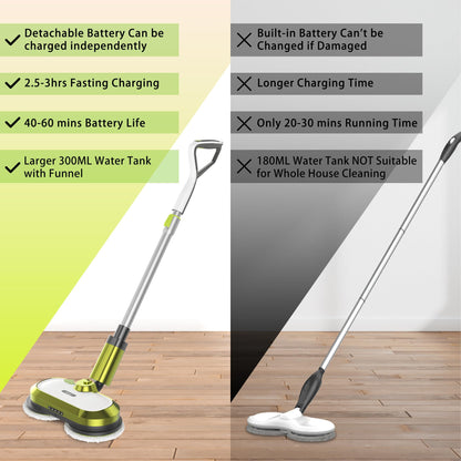 VMAI cordless electric mop with water spray and detachable battery.