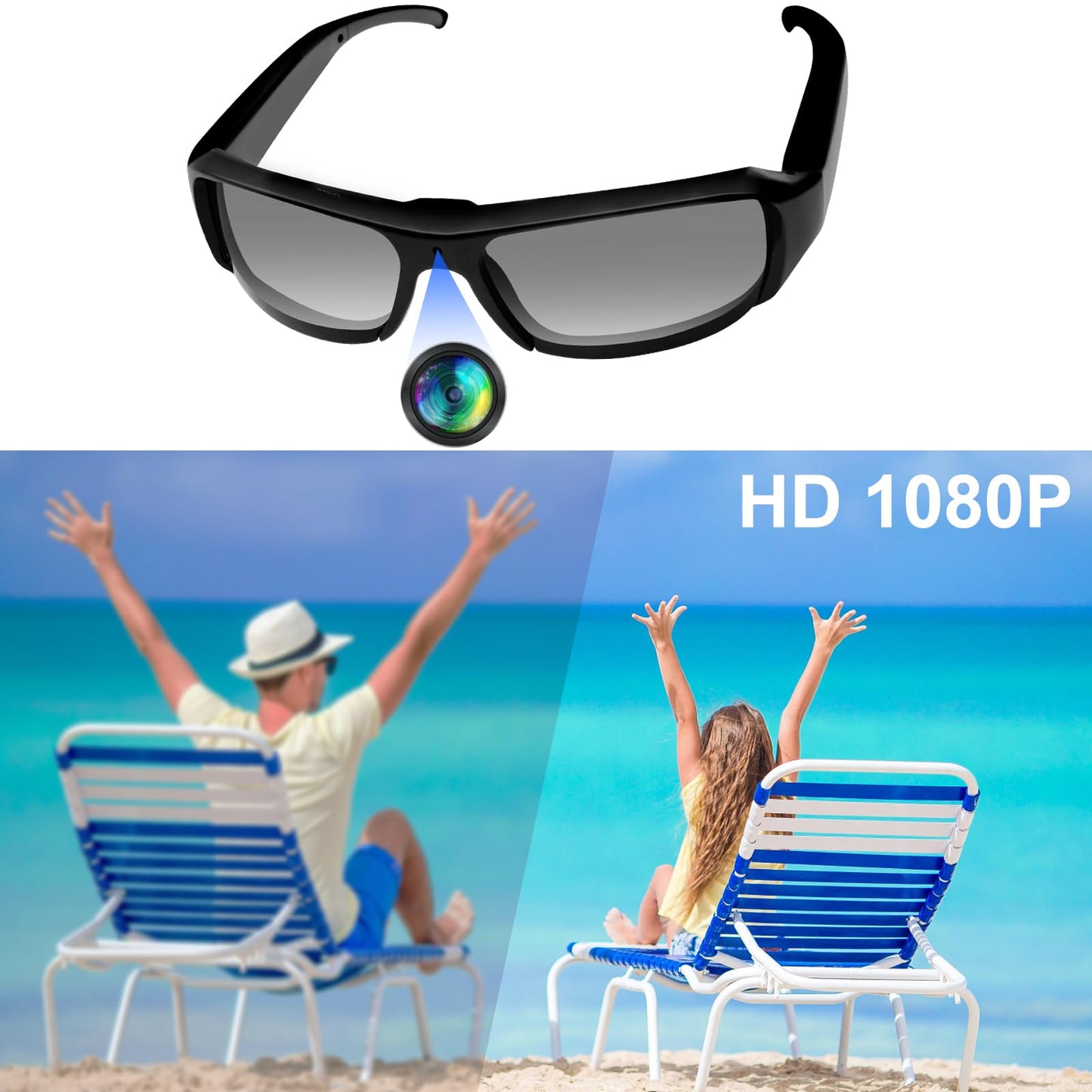 Camera Glasses Action Camera HD 1080P Smart Glasses Video Camera Wearable Sunglasses Sport Camera mit 16GB Micro SD Card for Driving, Fishing and Hiking/Outdoor Activities