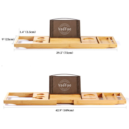 Bathtub tray — Expandable wooden design with wine and book holder